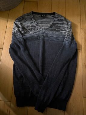 A/X Armani Exchange Men's V-Neck Ombre Navy & Gray Knit Sweater